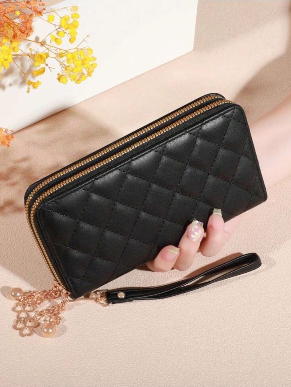 Classic Black Quilted Wristlet Wallet - Unbranded